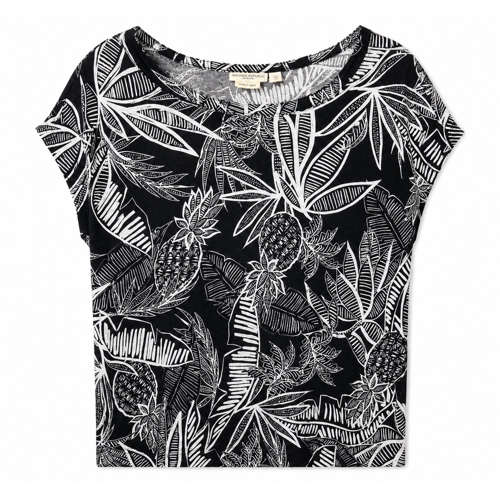 Christian Siriano Black White Tropical Linen Boxy Top Size‎ Small